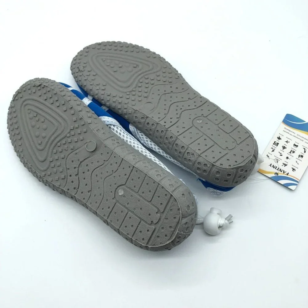 Fantiny Boys Water Shoes Slip On Mesh Drawstring Blue White Size 31 US 2